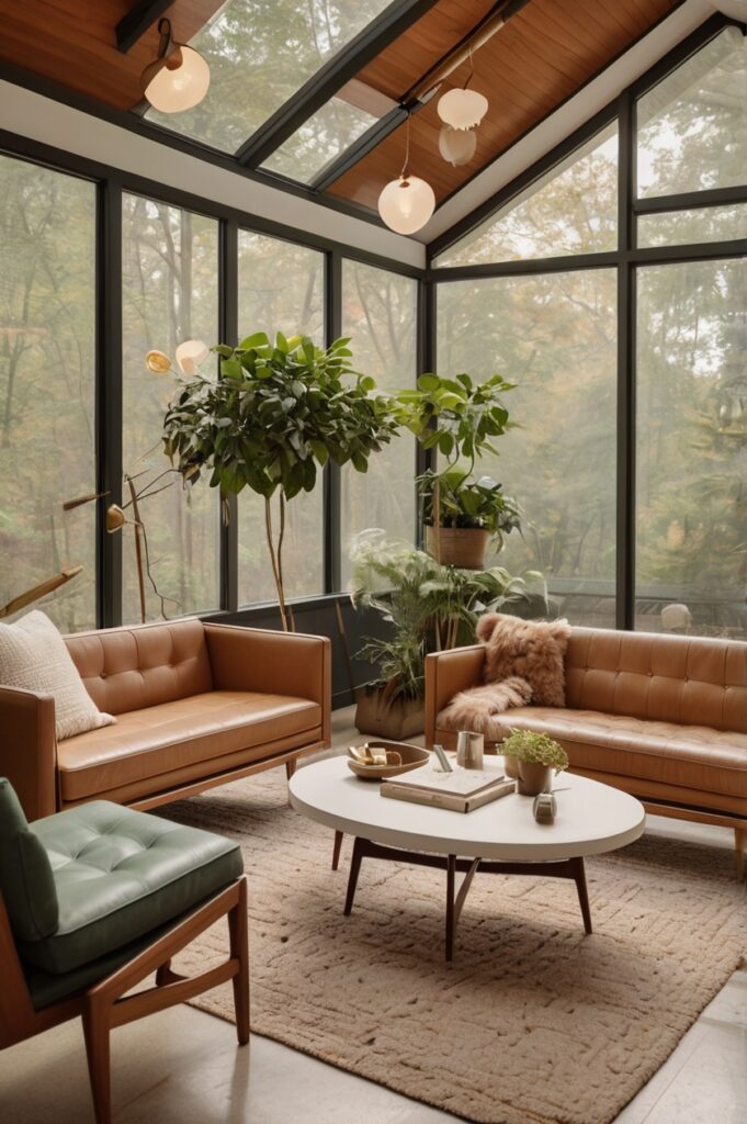 Mid-Century Sunroom with Low Lines & Leather