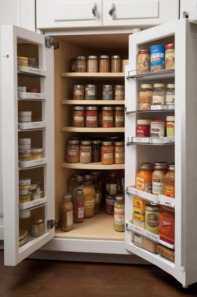 Use Small Lazy Susans in Upper Cabinets